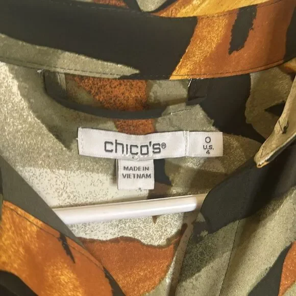 Chicos Belted Fall Floral Print Maxi Dress Long Sleeve Button Up Flowy Collared - Picture 7 of 9